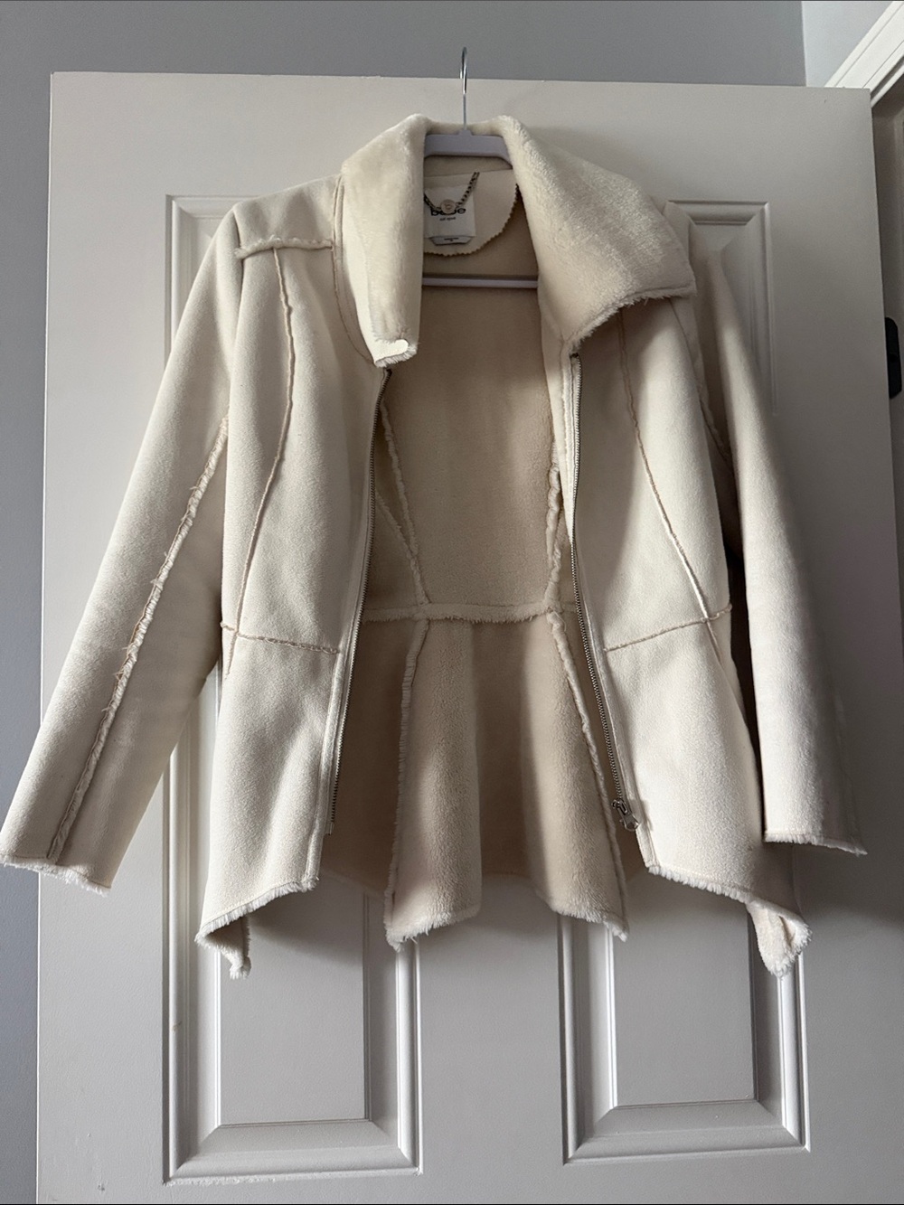bebe Cream Faux Shearling Teddy Jacket
